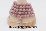 GMN1159 Hand-knotted 8mm, 10mm pink wooden jasper 108 beads mala necklaces with charm