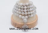 GMN1183 Hand-knotted 8mm, 10mm white crazy agate 108 beads mala necklaces with charm