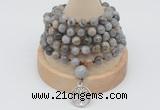 GMN1186 Hand-knotted 8mm, 10mm silver needle agate 108 beads mala necklaces with charm