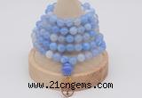 GMN1191 Hand-knotted 8mm, 10mm blue banded agate 108 beads mala necklaces with charm