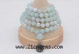 GMN1192 Hand-knotted 8mm, 10mm sea blue banded agate 108 beads mala necklaces with charm