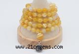 GMN1195 Hand-knotted 8mm, 10mm yellow banded agate 108 beads mala necklaces with charm