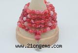 GMN1196 Hand-knotted 8mm, 10mm red banded agate 108 beads mala necklaces with charm