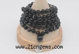 GMN1198 Hand-knotted 8mm, 10mm black banded agate 108 beads mala necklaces with charm