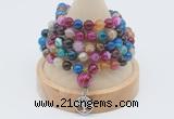 GMN1199 Hand-knotted 8mm, 10mm colorfull banded agate 108 beads mala necklaces with charm