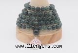 GMN1205 Hand-knotted 8mm, 10mm moss agate 108 beads mala necklaces with charm