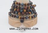 GMN1225 Hand-knotted 8mm, 10mm colorfull tiger eye 108 beads mala necklaces with charm