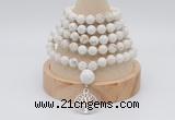 GMN1246 Hand-knotted 8mm, 10mm white howlite 108 beads mala necklaces with charm