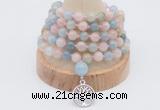 GMN1254 Hand-knotted 8mm, 10mm morganite 108 beads mala necklaces with charm