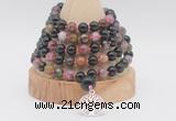 GMN1258 Hand-knotted 8mm, 10mm tourmaline 108 beads mala necklaces with charm