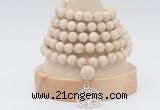 GMN1263 Hand-knotted 8mm, 10mm white fossil jasper 108 beads mala necklaces with charm