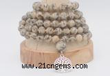 GMN1264 Hand-knotted 8mm, 10mm feldspar 108 beads mala necklaces with charm