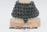 GMN1268 Hand-knotted 8mm, 10mm black obsidian 108 beads mala necklaces with charm