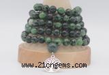 GMN1276 Hand-knotted 8mm, 10mm ruby zoisite 108 beads mala necklaces with charm