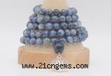 GMN1283 Hand-knotted 8mm, 10mm blue spot stone 108 beads mala necklace with charm