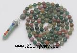 GMN1425 Hand-knotted 8mm, 10mm Indian agate 108 beads mala necklace with pendant