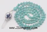 GMN1464 Hand-knotted 8mm, 10mm amazonite 108 beads mala necklace with pendant