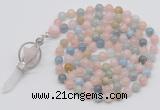 GMN1467 Hand-knotted 8mm, 10mm morganite 108 beads mala necklace with pendant