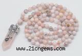 GMN1468 Hand-knotted 8mm, 10mm natural pink opal 108 beads mala necklace with pendant