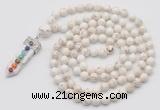 GMN1481 Hand-knotted 8mm, 10mm white howlite 108 beads mala necklace with pendant