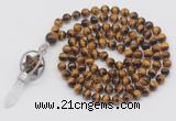 GMN1488 Hand-knotted 8mm, 10mm yellow tiger eye 108 beads mala necklace with pendant