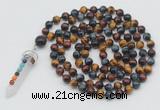 GMN1492 Hand-knotted 8mm, 10mm colorfull tiger eye 108 beads mala necklace with pendant