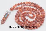 GMN1526 Hand-knotted 8mm, 10mm fire agate 108 beads mala necklace with pendant