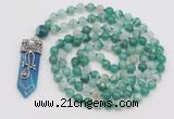 GMN1528 Hand-knotted 8mm, 10mm green banded agate 108 beads mala necklace with pendant