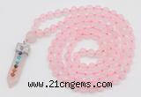 GMN1544 Hand-knotted 8mm, 10mm rose quartz 108 beads mala necklace with pendant