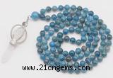 GMN1547 Hand-knotted 8mm, 10mm apatite 108 beads mala necklace with pendant