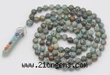 GMN1548 Hand-knotted 8mm, 10mm African turquoise 108 beads mala necklace with pendant