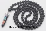 GMN1562 Knotted 8mm, 10mm black lava 108 beads mala necklace with pendant