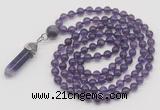 GMN1622 Hand-knotted 6mm amethyst 108 beads mala necklace with pendant