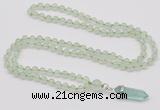 GMN1624 Hand-knotted 6mm prehnite 108 beads mala necklace with pendant