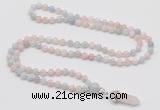 GMN1627 Hand-knotted 6mm morganite 108 beads mala necklace with pendant