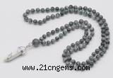 GMN1630 Hand-knotted 6mm eagle eye jasper 108 beads mala necklace with pendant