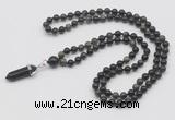 GMN1631 Hand-knotted 6mm golden obsidian 108 beads mala necklace with pendant