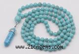 GMN1640 Hand-knotted 6mm blue howlite 108 beads mala necklace with pendant