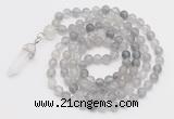 GMN1646 Hand-knotted 6mm cloudy quartz 108 beads mala necklaces with pendant