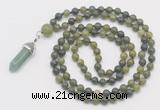 GMN1650 Hand-knotted 6mm Canadian jade 108 beads mala necklaces with pendant