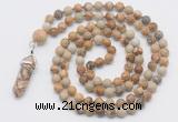 GMN1653 Hand-knotted 6mm picture jasper 108 beads mala necklaces with pendant