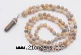 GMN1661 Hand-knotted 6mm yellow crazy lace agate 108 beads mala necklaces with pendant