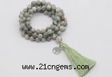 GMN1778 Knotted 8mm, 10mm artistic jasper 108 beads mala necklace with tassel & charm