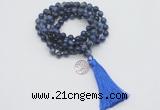 GMN1799 Knotted 8mm, 10mm sodalite 108 beads mala necklace with tassel & charm