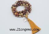GMN1801 Knotted 8mm, 10mm mookaite 108 beads mala necklace with tassel & charm