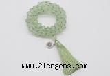 GMN1817 Knotted 8mm, 10mm prehnite 108 beads mala necklace with tassel & charm