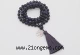 GMN1834 Knotted 8mm, 10mm purple tiger eye 108 beads mala necklace with tassel & charm