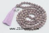 GMN1887 Knotted 8mm, 10mm purple lepidolite 108 beads mala necklace with tassel & charm