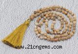 GMN201 Hand-knotted 6mm picture jasper 108 beads mala necklaces with tassel