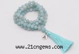 GMN2024 Knotted 8mm, 10mm matte amazonite 108 beads mala necklace with tassel & charm